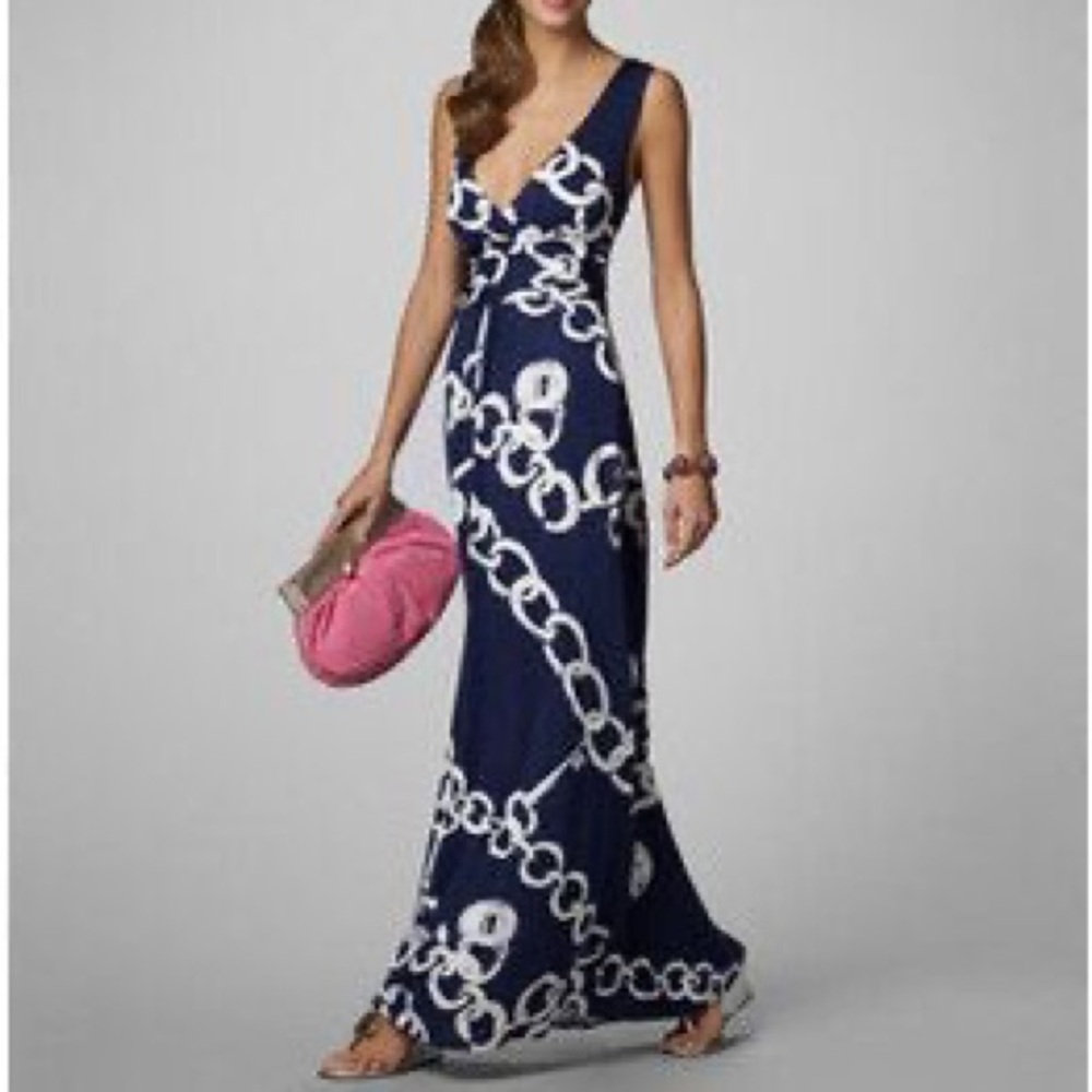 Rare Lilly Pulitzer Chain and Lock Navy Maxi Dress